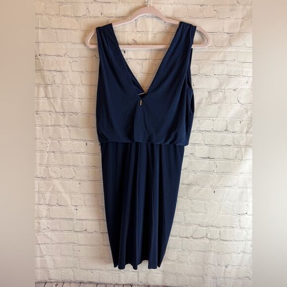 MISA Los Angeles Teget Draped Mini Cocktail Dress Navy - Picture 14 of 15